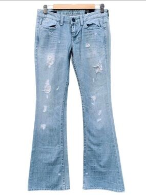 Y2K William Rast “Flared With Flap” Super Low Distressed Jeans